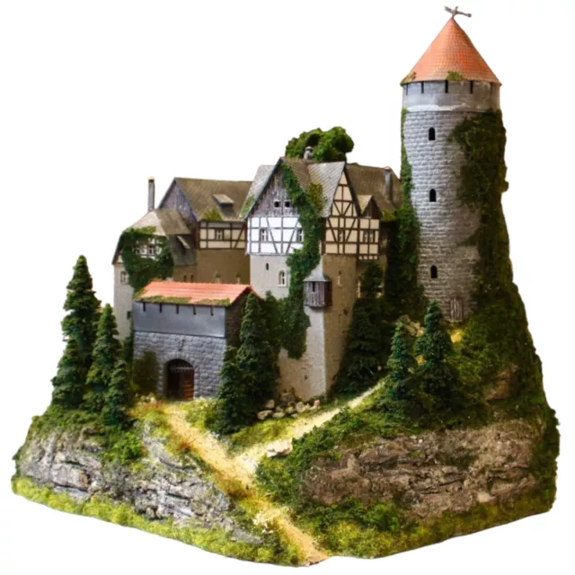 Diorama H0/TT 1:100 castillo piedra luterstein + luz con montaña granito roca verde #único