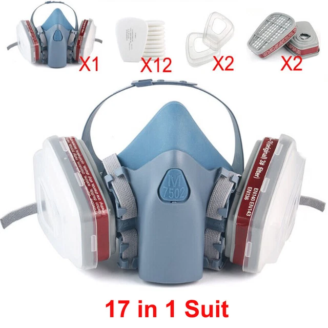 17in1 Half Face Gas Mask Facepiece Spray Painting Respirator Safety Set For 7502