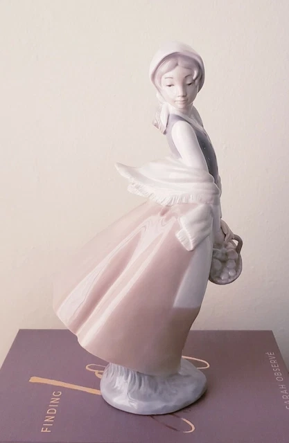 Nao by Lladro Collectible Porcelain Figurine: Girl With Basket - 9.5" Tall