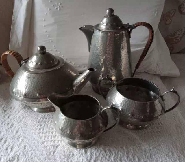 Art Deco Barker Brothers 'Unity' Pewter Birmingham Tea Pot Water Pot Milk Sugar