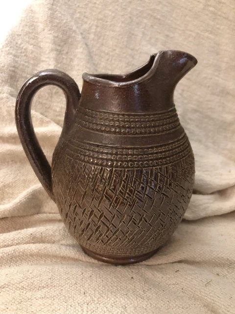 Poterie - ancien pichet, cruche,  en grès du Berry vernissé, hauteur 14 Cm