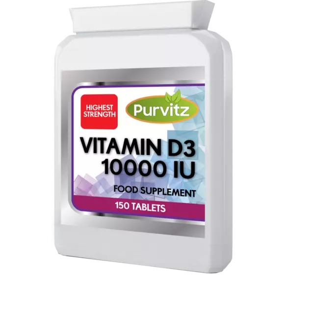 Vitamina D3 10000iu Tabletas HIGH MAX Fuerza Huesos Sistema inmunológico Purvitz España