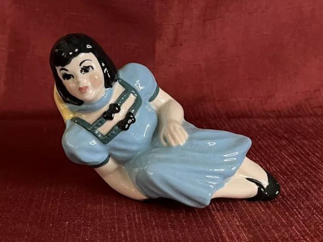 Vtg Ceramic Arts Studio Figure Girl in Blue Dressing Kissing Shelf Sitter