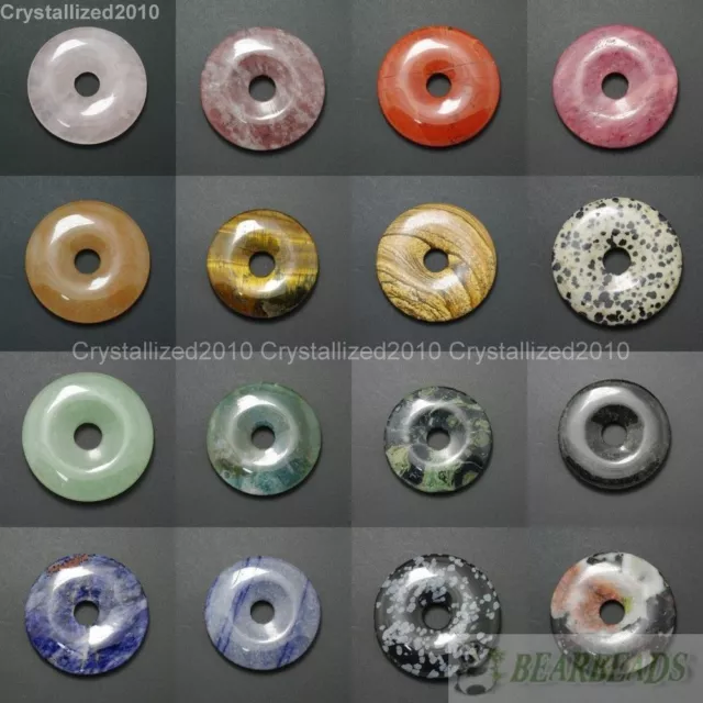 Natural Gemstone Round Donut Ring Pendant 50mm Beads Necklace Earring Jewelry