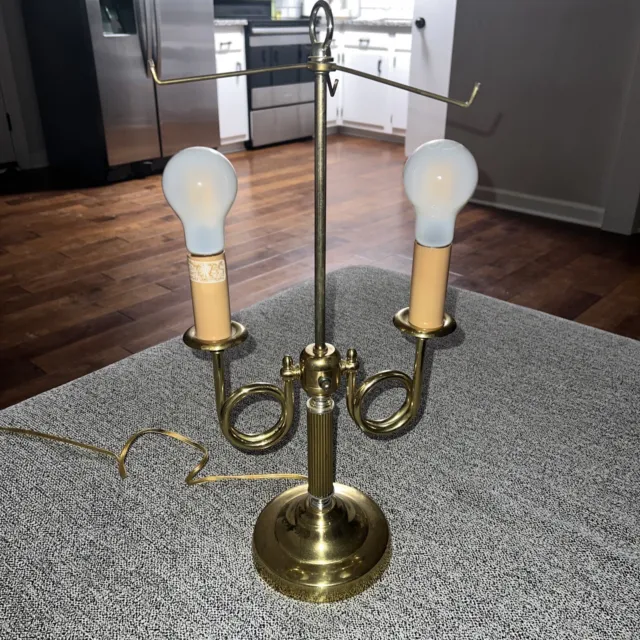 VTG ALSY 2 Arm Brass Plated French Horn Style Bouillotte Table Lamp w No Shade