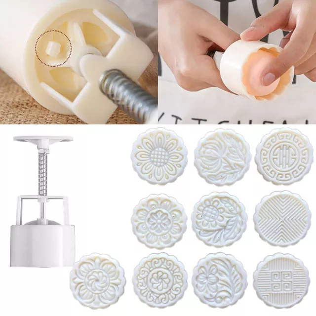 Clear Appearance DIY Mooncake Mold Set with 10pcs Flower Stamps Baking Tool