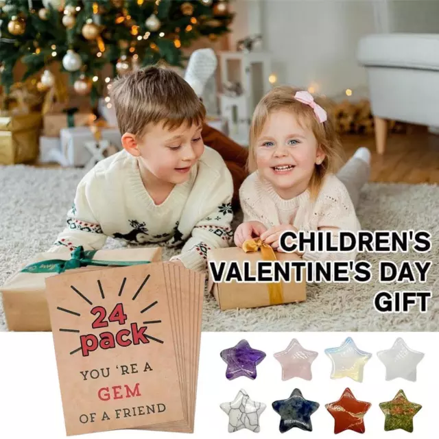 24Pack Valentines Cards with stars-Shape Crystals Valentine New AU Gift G7X0
