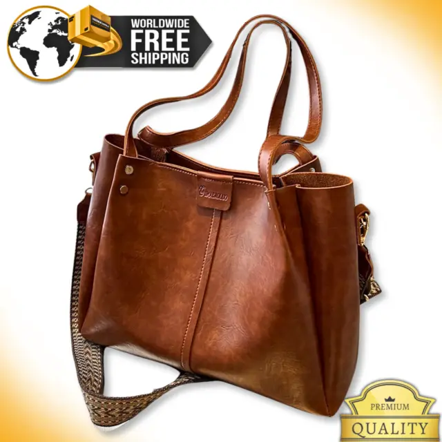 WOMEN BAG Soft Solid Leather Large Capacity Tote Female Vintage Shoulder Handbag