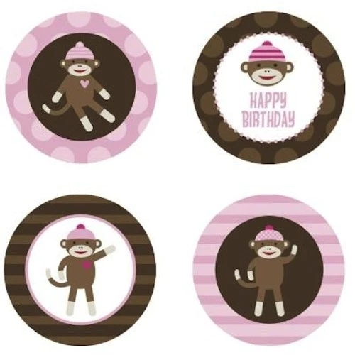 SOCK MONKEY GIRL {Pink} Edible Cupcake Toppers Decoration 7.95 PicClick