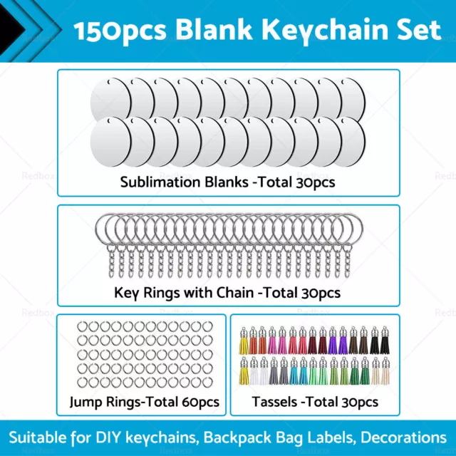 Bulk Keychains Ornament Set 150PCS Sublimation Blank Keychain for Crafts Jewelry