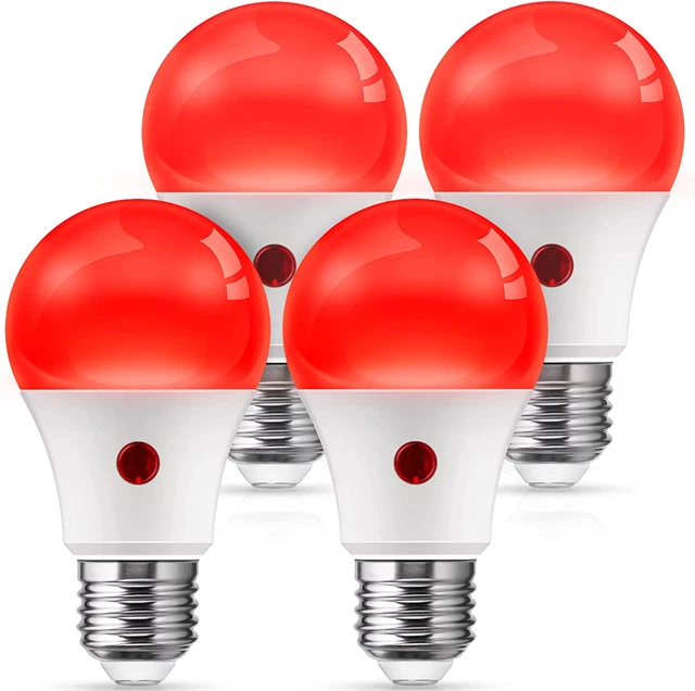 LOHAS Red Light Bulbs, 4 Pack Dusk to Dawn Red Light Bulb Outdoor, A19 LED Light