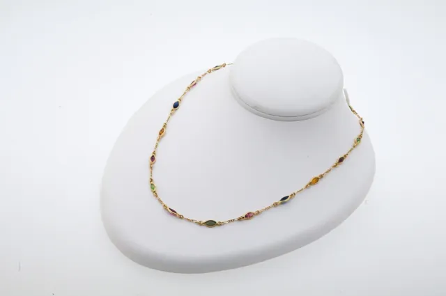 Italy 14k Yellow Gold Rainbow Gemstone By The Yard Necklace
