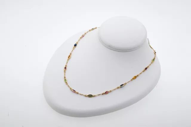 Italy 14k Yellow Gold Rainbow Gemstone By The Yard Necklace Italy 14k Yellow Gold Rainbow Gemstone By The Yard Necklace