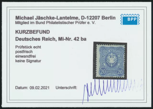 DR 1885, MiNr. 42 I ba, tadellos postfrisch, Befund Jäschke-L., Mi. 170,- 3