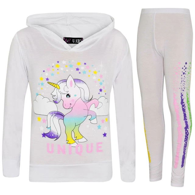 Kids Girls Dabbing Unicorn Unique Hooded Pink Top & Legging Set Floss Tracksuits