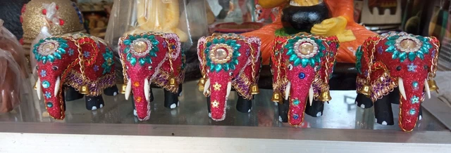 Ceylon Handmade Carved  Wooden Small Elephant Lucky Statue Ornament Art