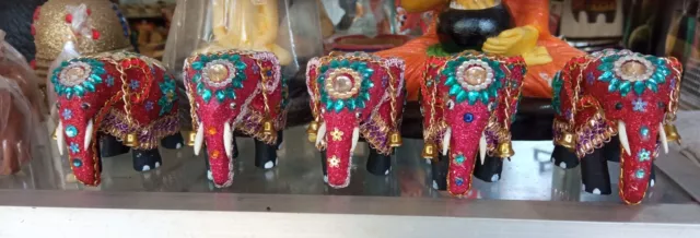 Handmade Ceylon Wooden Elephant Carved  Animals Lucky Statue Cute Ornament Art
