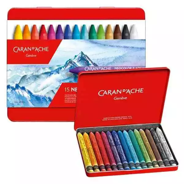Caran d'Ache NEOCOLOR II Tin of 15 - Water-soluble Artists' Crayons  New-Open Box