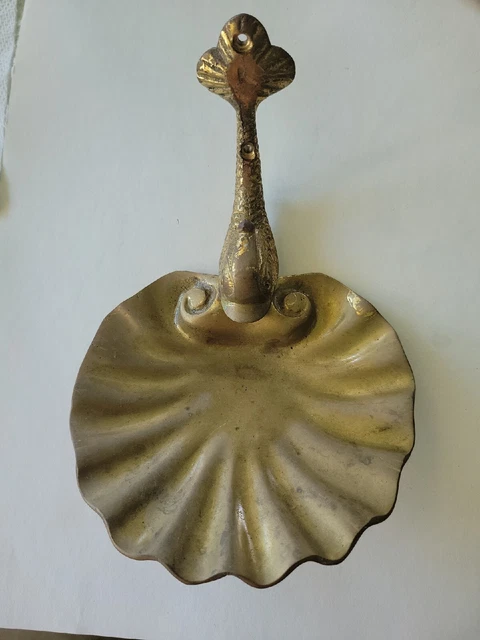 Vintage Brass Wall Mount Koi Fish Scallop Shell Soap Dish - Hong Kong