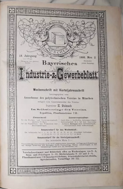 Bayerisches Industrie- + Gewerbeblatt 1886 Polytechnischer Verein München Bayern