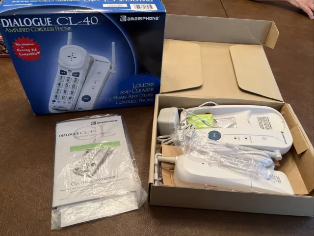 Ameriphone Dialogue CL-40 Amplified Cordless Phone Hearing Aid Compatible 900MHZ