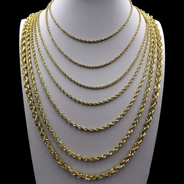 Real 10K Yellow Gold 2mm-6mm Diamond Cut Rope Chain Bracelet Necklace 16"- 30"