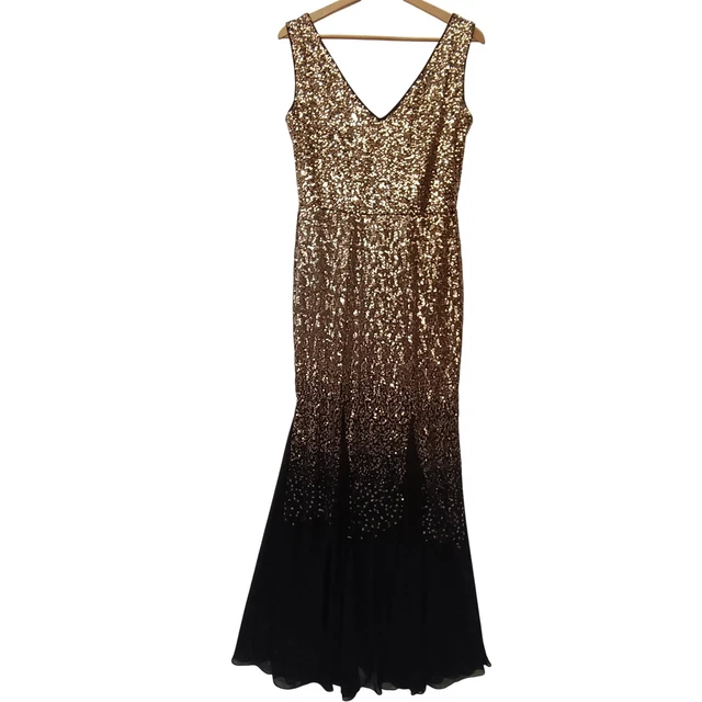 QUIZ SIZE L Black Gold Printed Maxi Dress BNWT 16.99 - PicClick UK