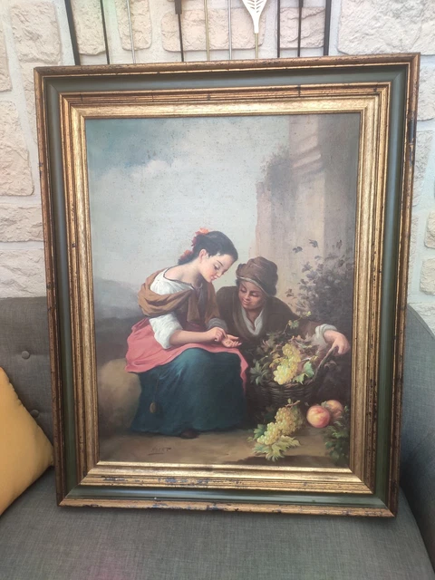 ANCIEN GRAND TABLEAU huile sur toile scene de genre signé naert EUR 70 ...