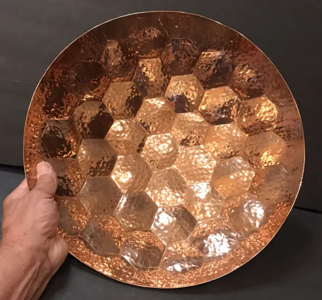 Eclectic Hammered Copper Serving Bowl by Tom Dixon 6 Sided Geometric Pattern 15”