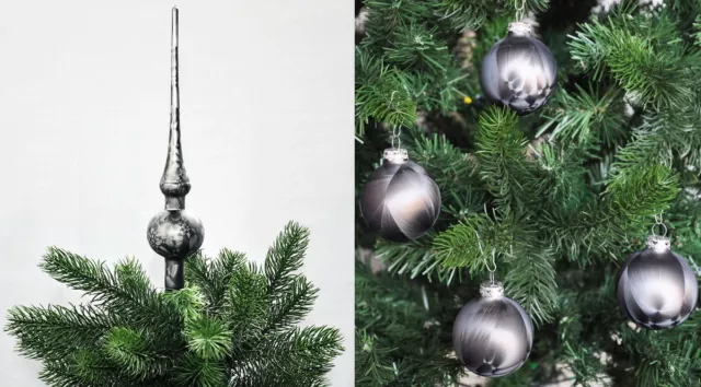 Thüringer Glas Eislack Christbaumspitze + 12x Christbaumkugeln 6cm Spitze Kugel