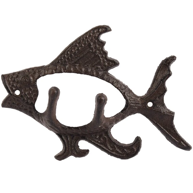 Fish with Two Hooks Ocean Series Cast Iron Wall Hook Wall Mount towel3170