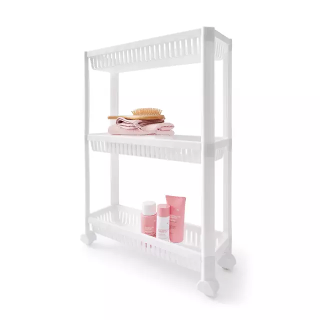 3 Tier Trolley on Wheels Kitchen Storage Cart Slim Bathroom Laundry Storage Rack