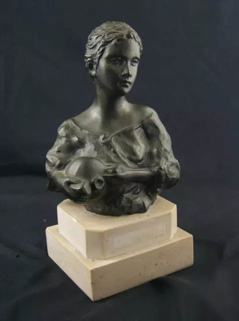 Scultura Antimonio Marmo Busto di fanciulla lavandaia Arte fusione lavatoio