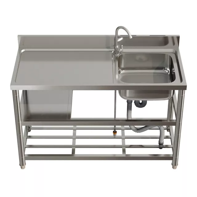 120x50cm Stainless Steel Catering Kitchen Single Bowl Sink LHD Table Drainer Kit
