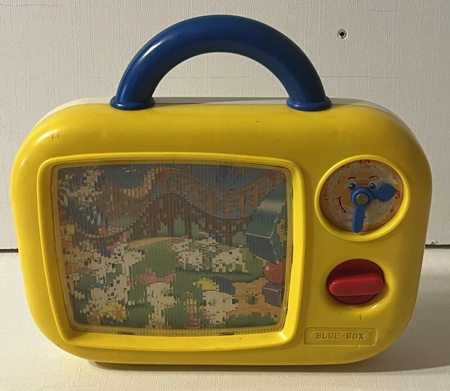 VINTAGE 70’S BLUE Box Preschool WindUp Toy Musical Television Red