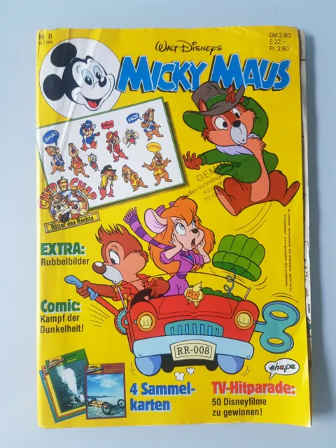 Micky Maus Comicheft Nr. 8 1991 mit Sammelkarten