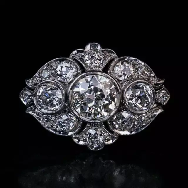 Art Deco Era Ornate 2CT Lab-Created Diamond Engagement 14K WhiteGold Filled Ring