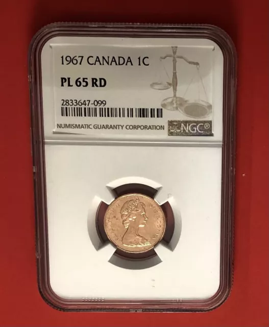 1967-Canada-One Cent Coin,Graded By Ngc Pl 65 Rd