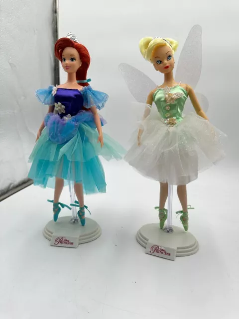 LOT OF 2- Disney Store Princess Ballerina Doll-Ariel Little Mermaid & Tinkerbell