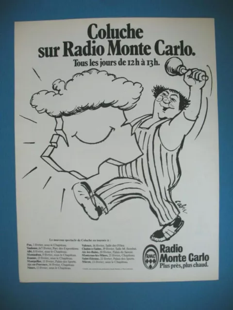Publicite De Presse Radio Monte Carlo Coluche Illustration Cabu Ad 1980