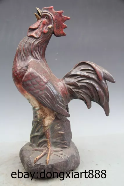 16"Wucai Porcelain Pottery Chinese Zodiac Animal Rooster chicken Fengshui Statue