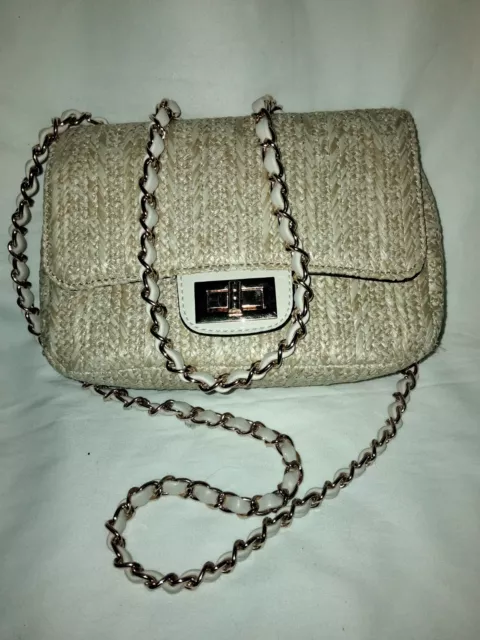 Atrie Woven Wicker Rattan Straw BurlapCrossbody/Shoulder Bag Purse, Preowned VGC