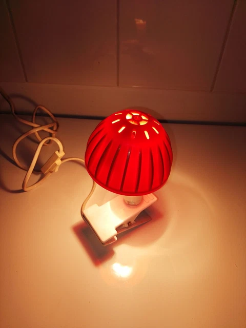 Lampe champignon à pince Vintage - petite avec son abat jour en plastique orange