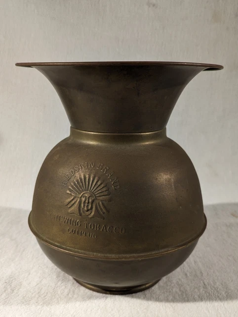 redskin brand chewing tobacco cut plug spittoon Lot Brass Redskin Brand Chewing Tobacco