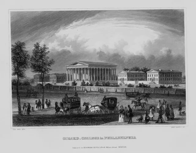 1840 - Philadelphia Girard College Pennsylvania Amerika engraving Stahlstich