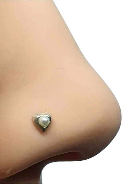 Perno de nariz Plata cultivada Perla Corazón Perno de bola de nariz Pin.22g...