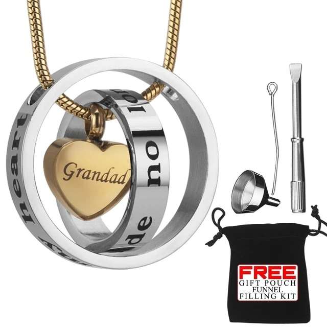 Collar Urn Cremation Joyería Pendent Ashes Grandad Memorial Locket Gold