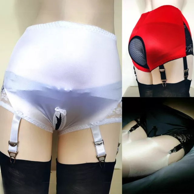 Irresistible Womens Open Bottom Crotchless Panties Garter with 6 Clips