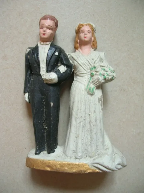 Couple de mariés pièce montée gâteau mariage céramique de 8 cm des années 1930