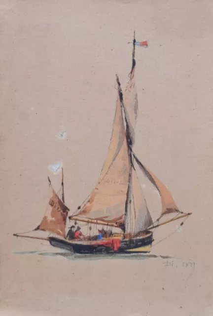 Pierre-Adhémar Marquant-Vogel (1827-1903) - aquarelle (06) - bateau à Dieppe